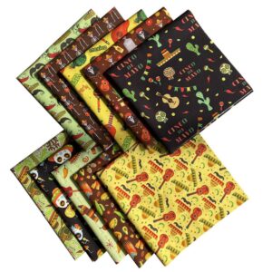 gigicloud 10pcs squares quilting fabric bundles, mexican fiesta theme cotton fabric bundle quilting sewing patchwork cactus guitar donkey printed fat quarters bundle for diy sewing quilting