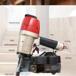 meite Siding Nail Gun, Pneumatic Coil Siding Nailer Professional Lightweight Air Coil Nail Gun with Safety Nose, Compatible with 1-1/2 Inch to 2-1/2 Inch Coil Siding Nails (CN65S)