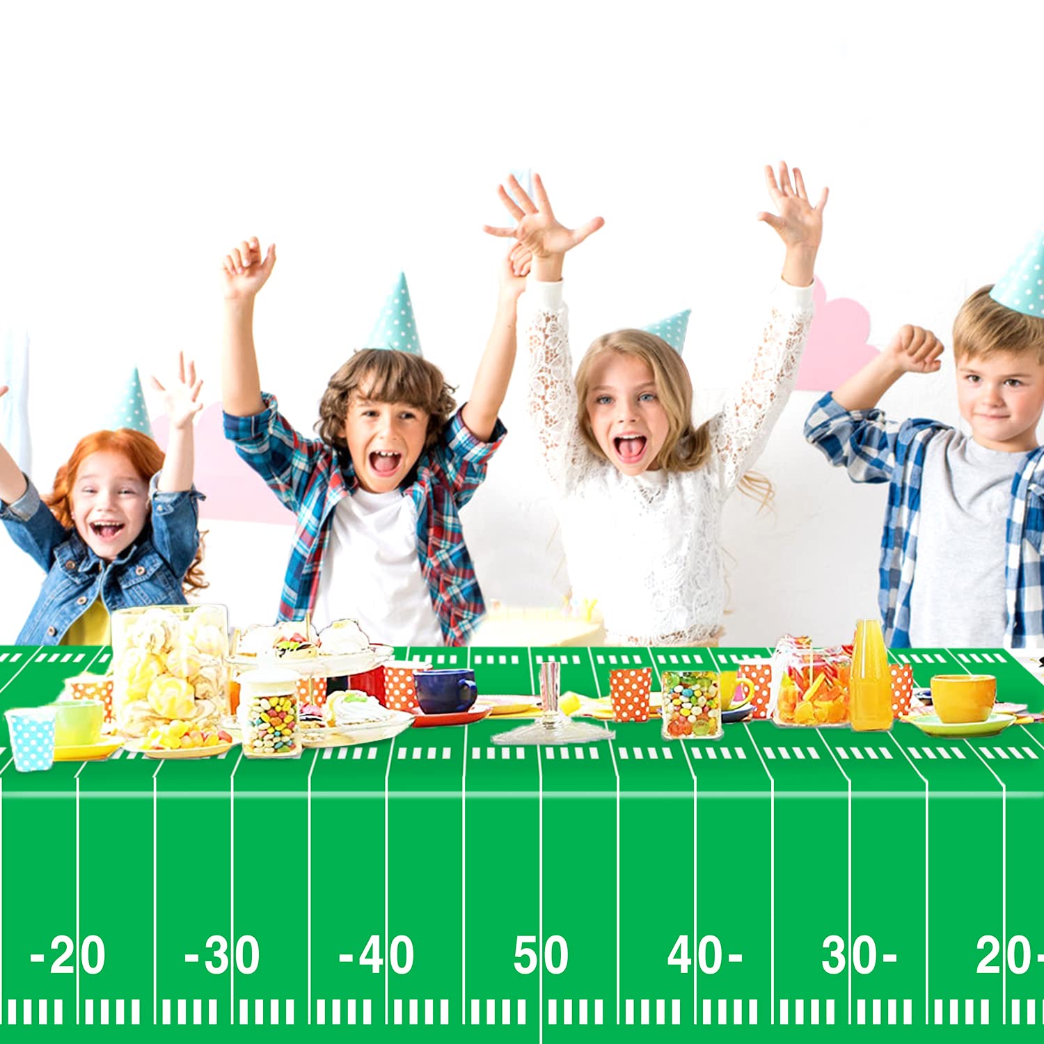 97 PCS Football Party Supplies Tableware Set Football Theme Party Decorations Including Paper Plates Napkins Cups Touchdown Tablecloth for Football Birthday Party, 24 Guests