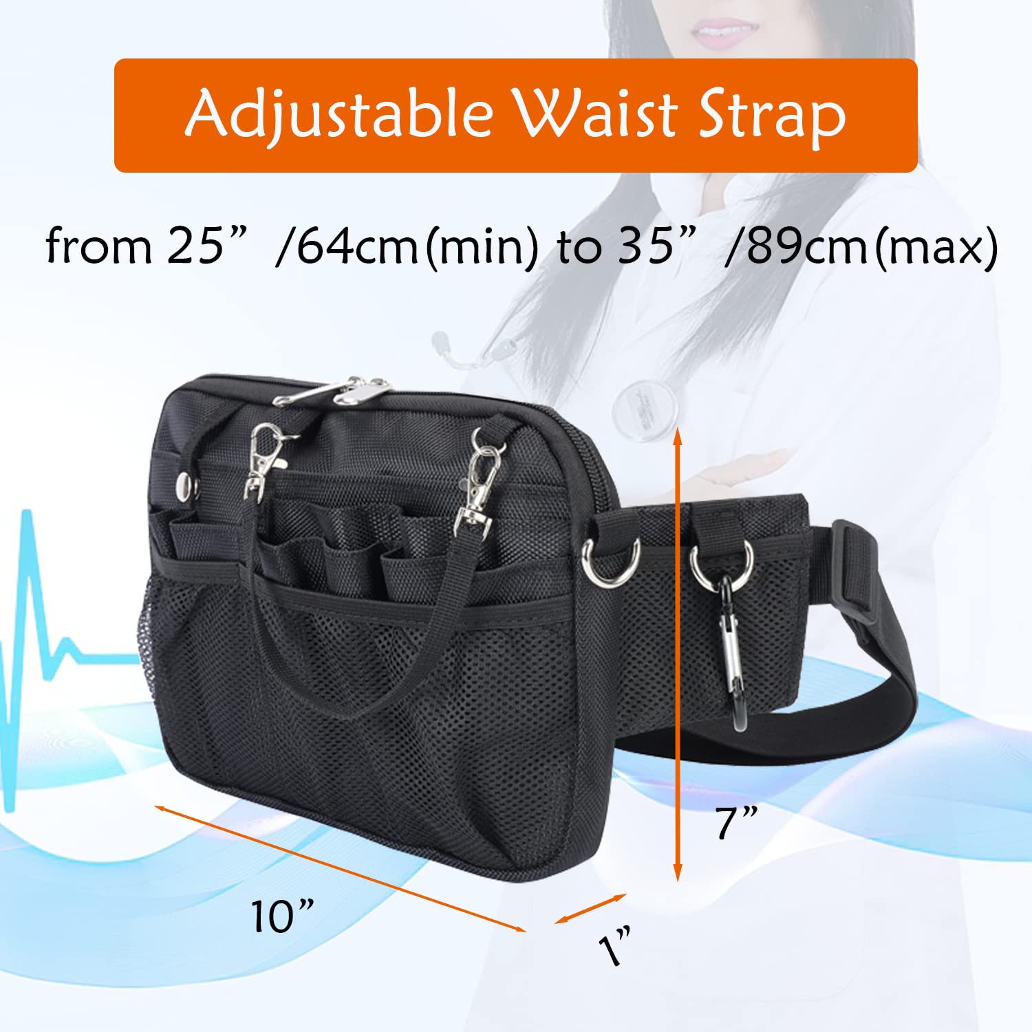 Oisinlas Nurse Fanny Pack with Multi-Compartment Medical Waist Bag with Tape and Stethoscope Holder Utility Storage for Medical Supplies for Student and Nurses (Black)