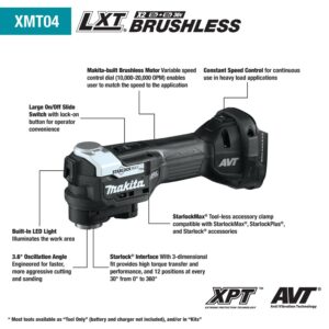 Makita XMT04R1B 18V LXT® Lithium-Ion Sub-Compact Brushless Cordless StarlockMax® Oscillating Multi-Tool Kit (2.0Ah)