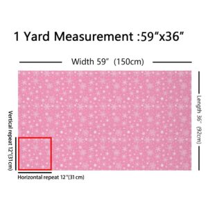 Snowflakes Print Fabric by The Yard Christmas Theme Winter Symbol Stars Fabric for Kids Boys Girls Dots Stripes Geometric Arts Crafts and Sewing Fabric for Quilting Sewing DIY Gift,2 Yards,Pink