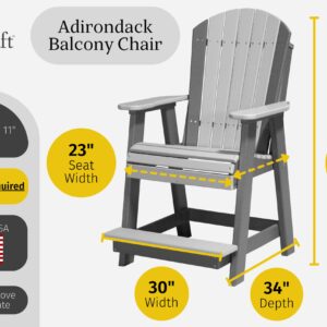 LuxCraft Plastic Poly Adirondack Balcony Chair with Built-in Footrest, Counter Height Outdoor Patio Dining Chair (Dove Gray & Slate)