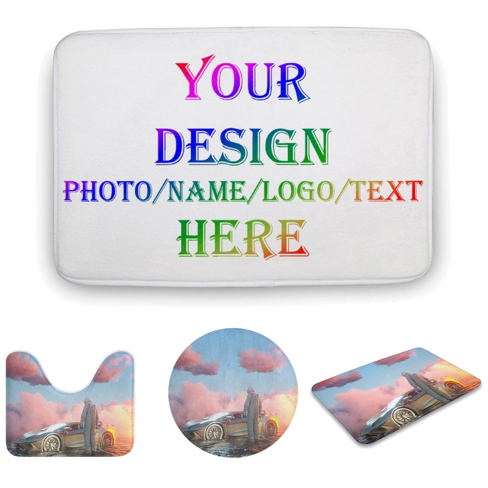 Personalized Area Rug with Logo Custom Photo Carpets Design Your Own Text Name Rugs Non Slip Coral Velvet Door Mats Decorative for Home Garden Outdoor Office Entry Welcome Rug (Square)