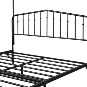 Tensun Detachable Queen Anti-Noise Platform Metal Canopy Bed with Headboard,Black