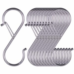 vantasii 10 pack s hooks for hanging, rustproof s-shaped hook with safety buckle heavy duty metal s hanging hook for clothes, pots, pans, kitchen utensil, cubicle, closet rob, bags(3.5 inch, silvery)