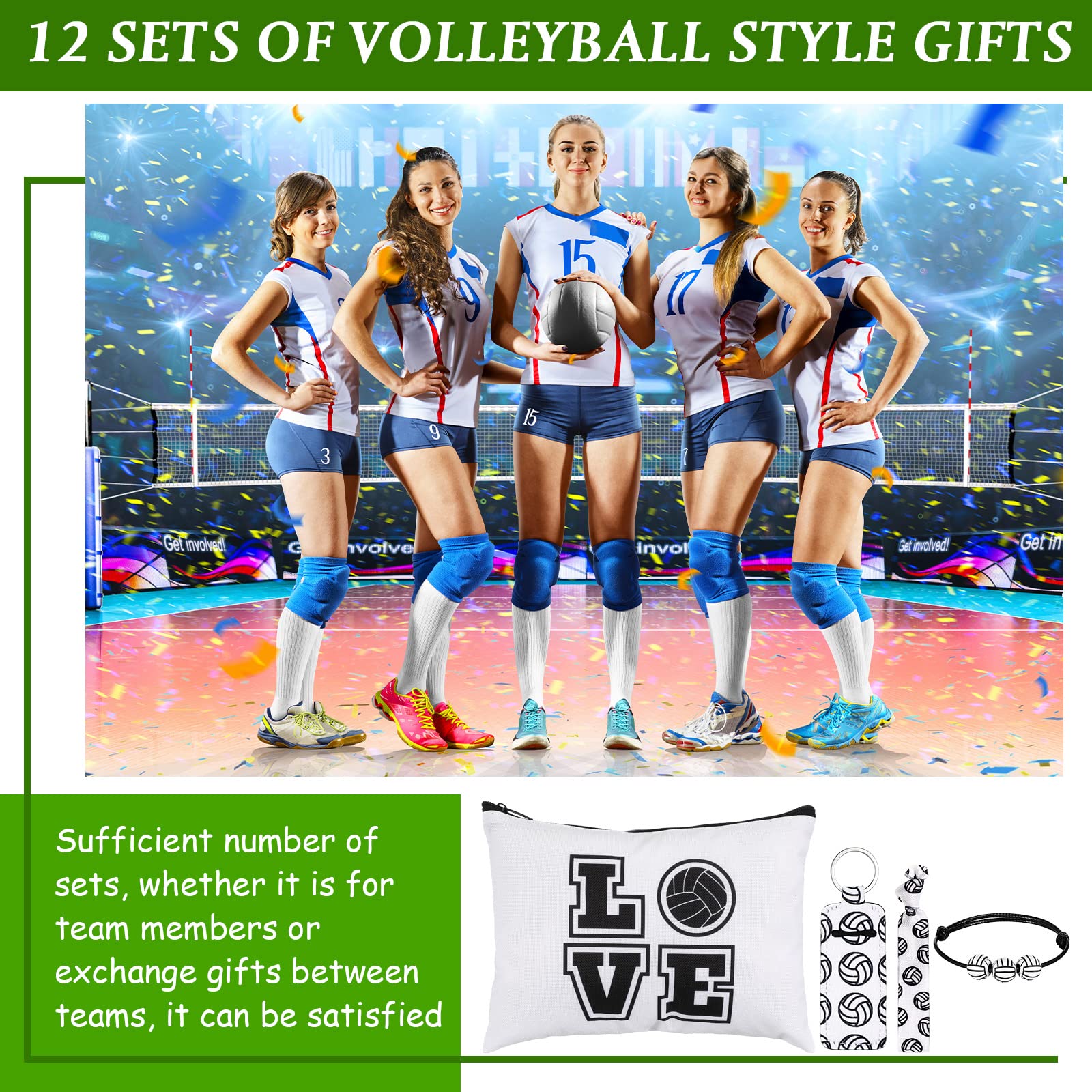 LEIFIDE 148 Pcs Volleyball Gifts Volleyball Party Favors Volleyball Team Gift Bags Bracelet Keychain Hair Ties Stickers Goodie Bags for Volleyball Birthday Decorations