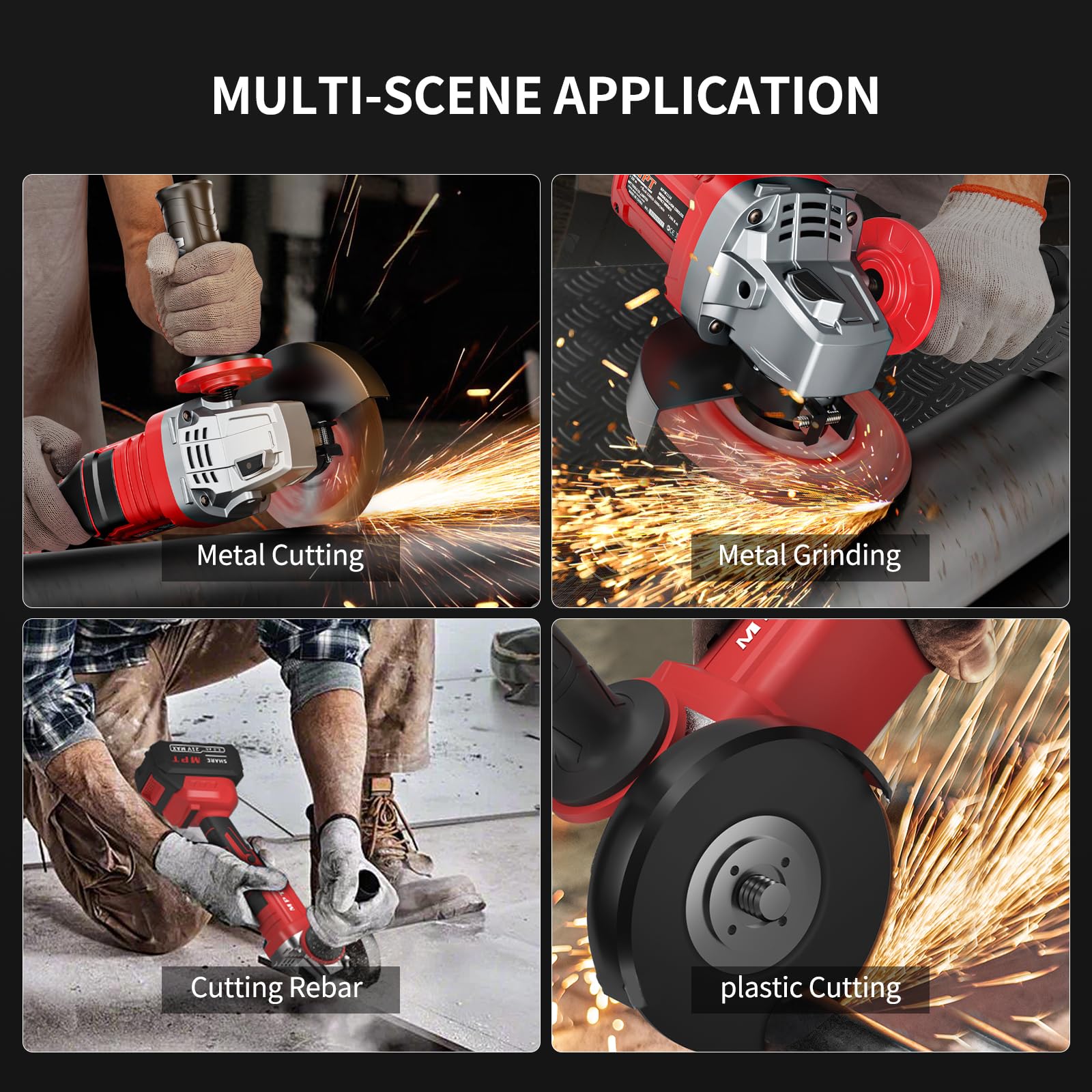 Cordless Grinder - MPT 21V Cordless Angle Grinder with 4.0Ah Li-Ion Battery & Charger, 4-1/2 Inch Blade, Powerful Brushless Motor, Battery Grinder Tool for Metal Wood with Auxiliary Handle