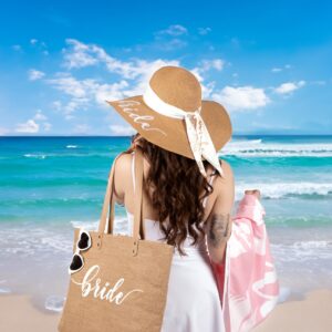 5 pc Bride Beach Bag Honeymoon Gift, Bachelorette Gifts for Bride, Bride to be Gifts, Bride Straw Sun Hat, Bag, Microfiber Towel, Silk Scarf, Sunglasses, Bridal Shower Gift (Bride Beach Gift Set)