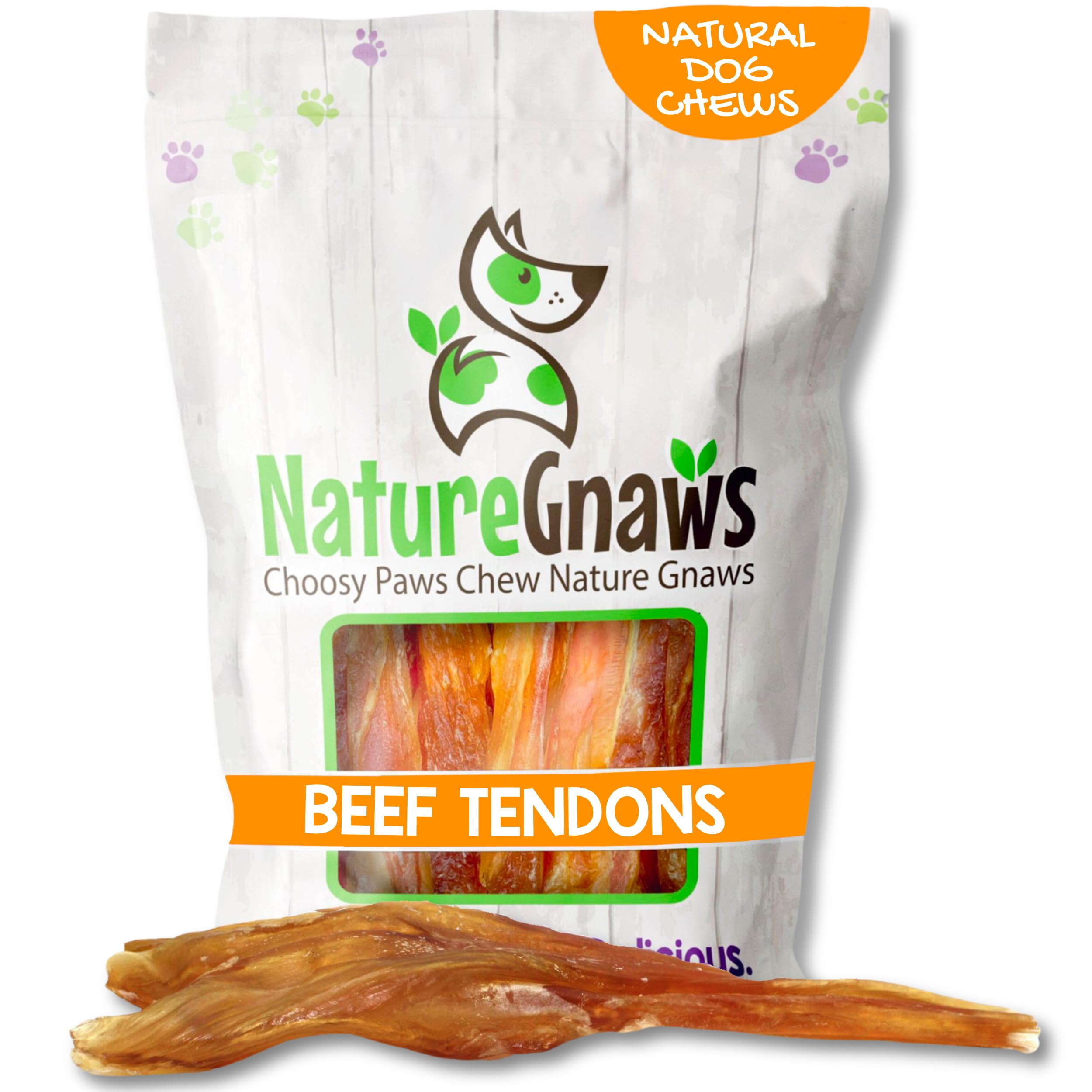 Nature Gnaws Beef Tendons for Dogs 7-11" (6 Count) - Long Lasting for Aggressive Chewers & Large Dogs - Natural Beef Jerky Dog Chew Bones - Rawhide Free