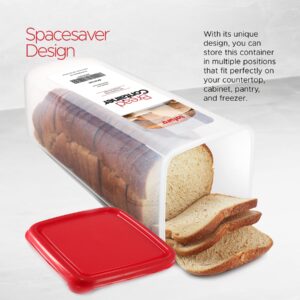 Tafura Bread Container | Bread Storage Container | Plastic Bread Box | Bread Loaf Keeper with Red Lid | Bread Saver Dispenser, BPA Free