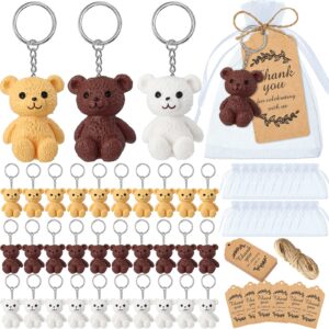 roowest 36 set bear party favors mini bear keychains with organza bags thank you tags for baby shower bear theme party return favors supplies christmas thank you gifts