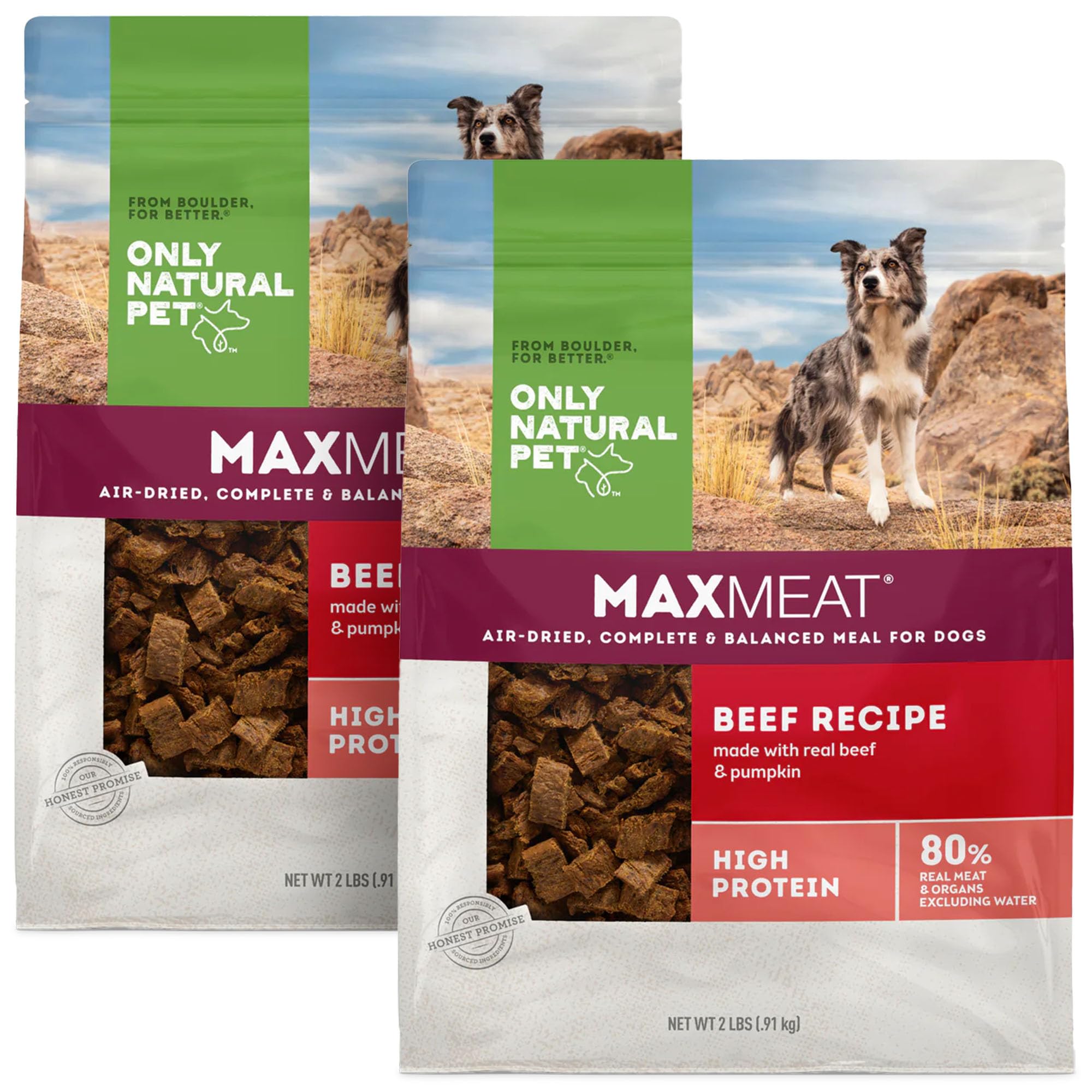 Only Natural Pet MaxMeat Holistic Air Dried Dry Dog Food - All Natural, High Protein, Grain Free and Limited Ingredient - Made with Real Meat - Beef with Pumpkin & Parsley 2 lb (Pack of 2)