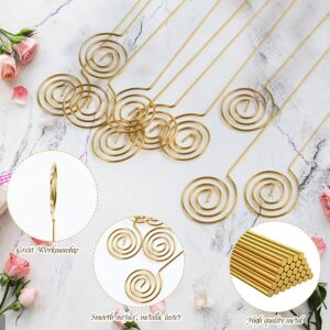 CCINEE 30Pcs Metal Wire Floral Place Card Holder Pick 13In Golden Floral Picks Photo Memo Car Holder for Wedding Birthday Party Supply（Round Shaped）