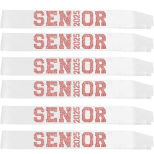 VAITAN 6Pcs White Senior 2025 Satin Sashes with Rose Gold Glitter Letters- 2025 Graduation Celebrations Sashes - Senior Cheer Sash - Cheerleader Sash - Class Competition Sashes