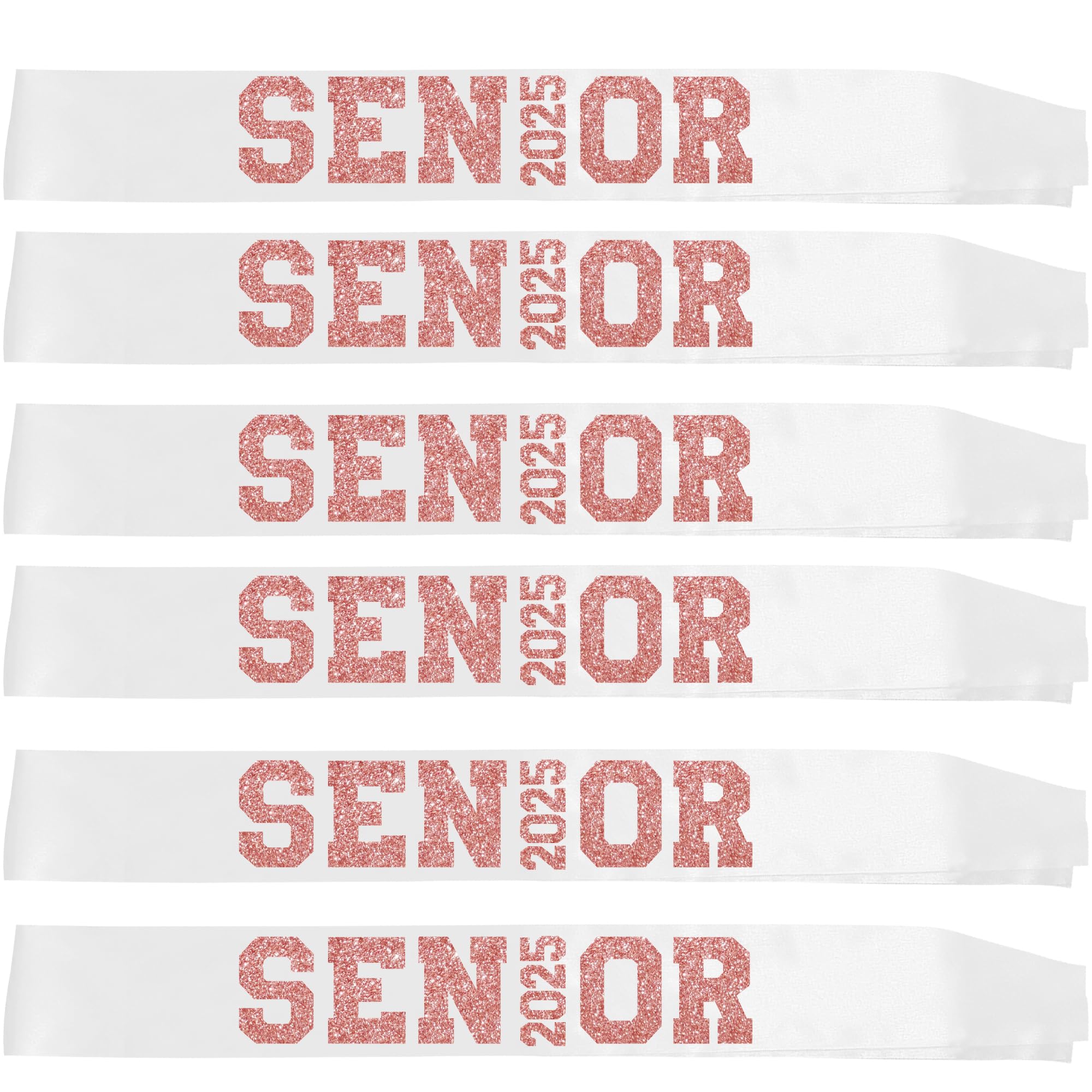 VAITAN 6Pcs White Senior 2025 Satin Sashes with Rose Gold Glitter Letters- 2025 Graduation Celebrations Sashes - Senior Cheer Sash - Cheerleader Sash - Class Competition Sashes