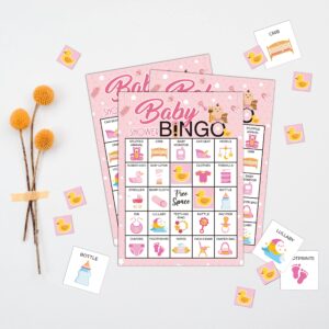 mermermu 5"x7" Pink Baby Shower Bingo Cards (24 Kinds), Baby Shower Party Favors for Teenagers and Adults, Road Trip Activities, Travel Bingo, School Classroom Party Activity -005babygirl