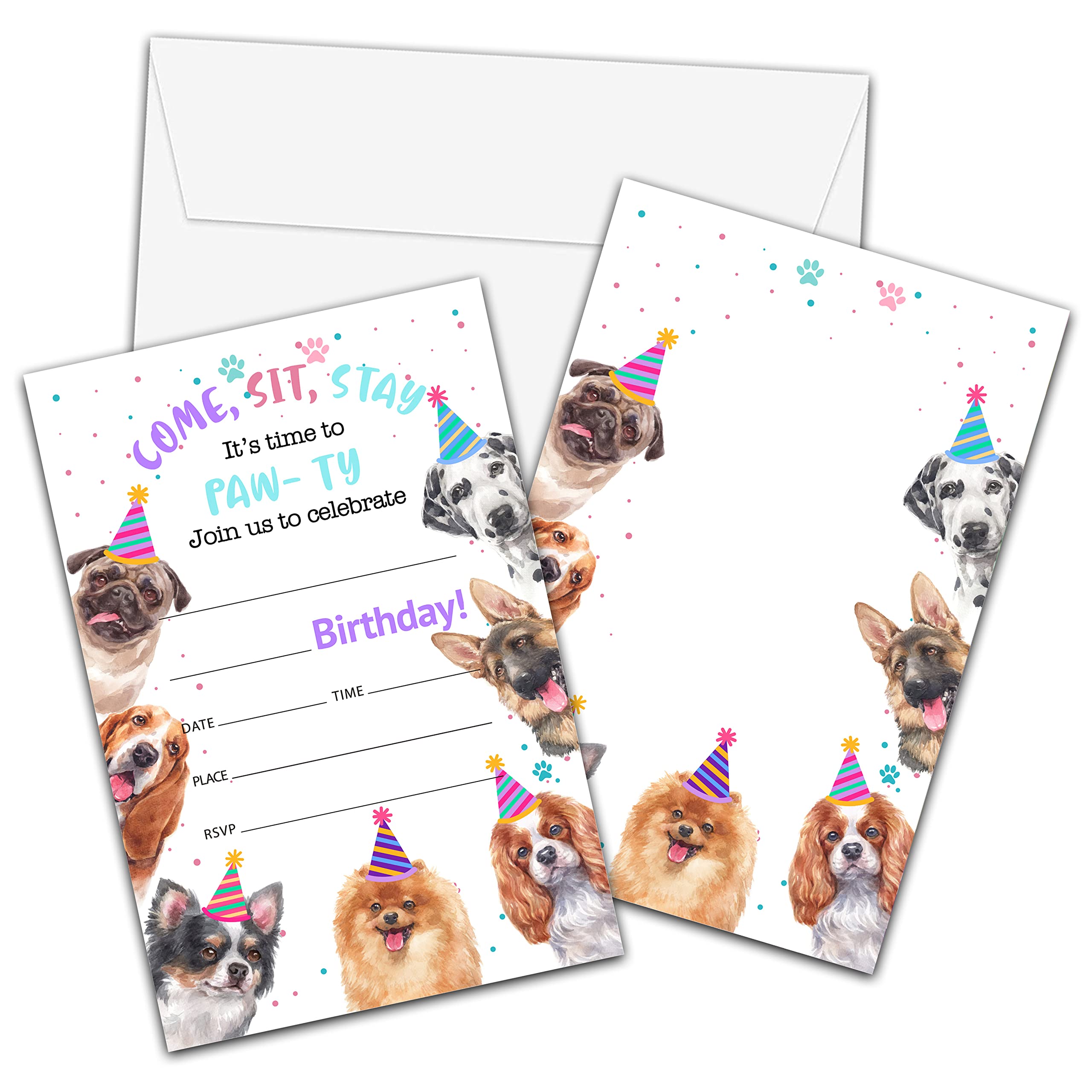 Dog Puppy Birthday Invitations with Envelopes - Puppy Doggy Birthday Party Invitation Card - It's Time to Paw-ty Fill-in Invites Cards - Cute Pet Party Celebration (20 Pack)-24