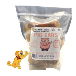 Dog Chits Pig Ears Dog and Puppy Treats - All Natural Grain and Chemical Free Training Chews - High Protein and Low Fat - Supports Dental Health - Made in The USA - 15 Pack