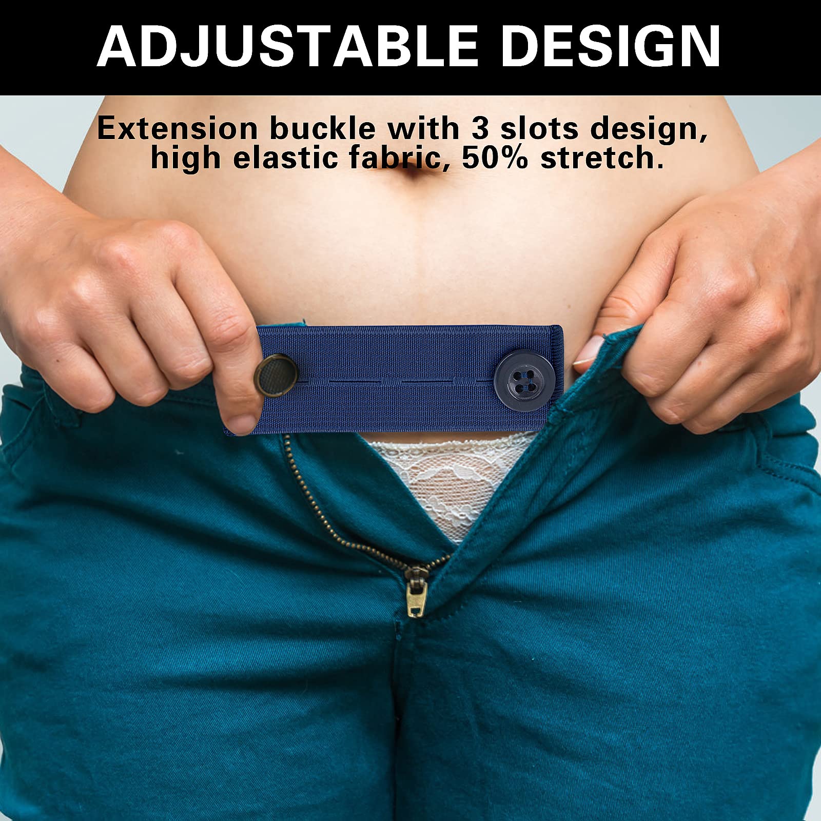 Prasacco 8 Pieces Elastic Waist Extenders for Pants, Waistband Expanders for Men Women Adjustable Button Extenders for Jeans Pants Button Extender for Women and Men Jeans Dress