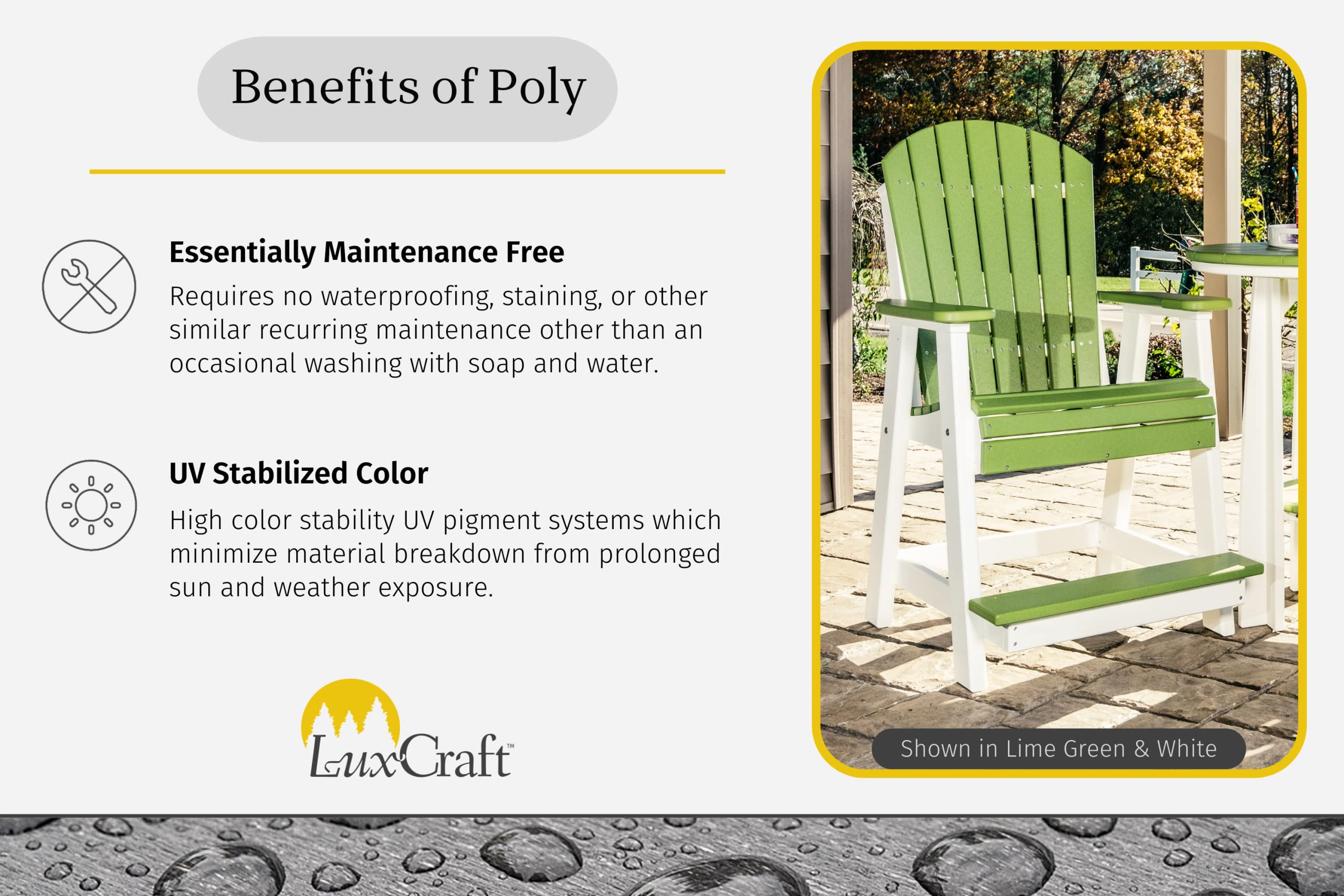 LuxCraft Plastic Poly Adirondack Balcony Chair with Built-in Footrest, Counter Height Outdoor Patio Dining Chair (Dove Gray & Slate)