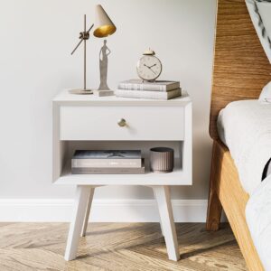 Algherohein 24" H White Nightstand with 1 Drawer, Wood Night Stand for Bedroom, Bedside Table with Open Shelf, 2-Tier Small End Table