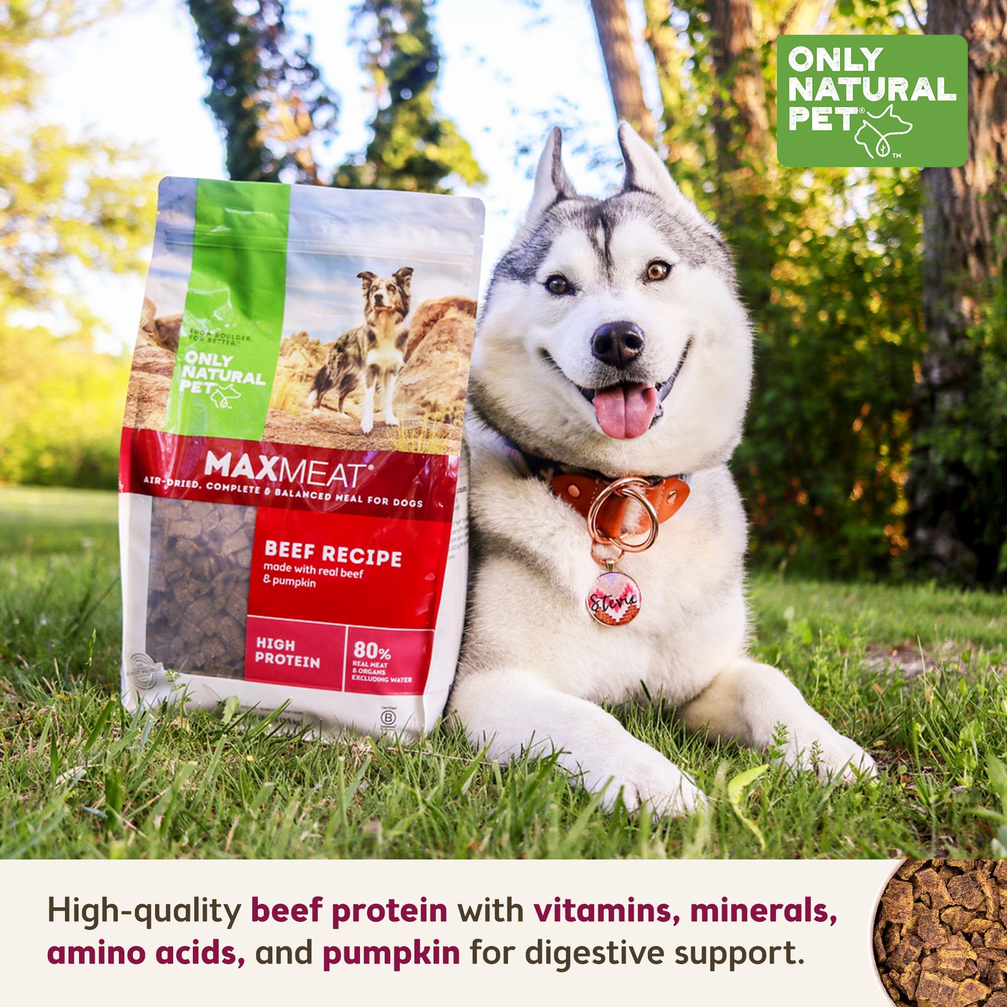 Only Natural Pet MaxMeat Holistic Air Dried Dry Dog Food - All Natural, High Protein, Grain Free and Limited Ingredient - Made with Real Meat - Beef with Pumpkin & Parsley 2 lb (Pack of 2)