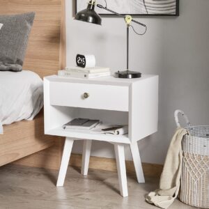 Algherohein 24" H White Nightstand with 1 Drawer, Wood Night Stand for Bedroom, Bedside Table with Open Shelf, 2-Tier Small End Table