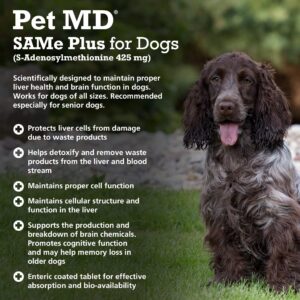 Pet MD Same Plus Liver Support for Dogs - Canine Hepatic Support & Brain Health Supplement - B Vitamins & Same for Dogs - Enteric Coated Tablets - 425mg - 30 ct