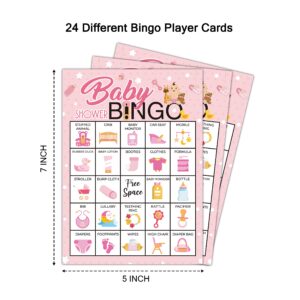 mermermu 5"x7" Pink Baby Shower Bingo Cards (24 Kinds), Baby Shower Party Favors for Teenagers and Adults, Road Trip Activities, Travel Bingo, School Classroom Party Activity -005babygirl