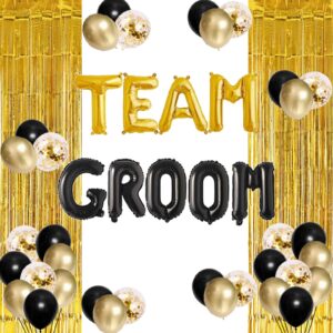 team groom balloons gold and black bachelor party banner men bachelor/groom to be/bridegroom to be themed decor for bridegroom shower engagement wedding party supplies decorations