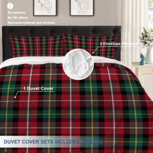 Batmerry Christmas Plaid Tartan Queen Size 3 Pieces Bedding Comforter Cover Sets,Soft Fluffy Red Abstract Black Fashion Geometric Pattern Printed Duvet Cover for All Season