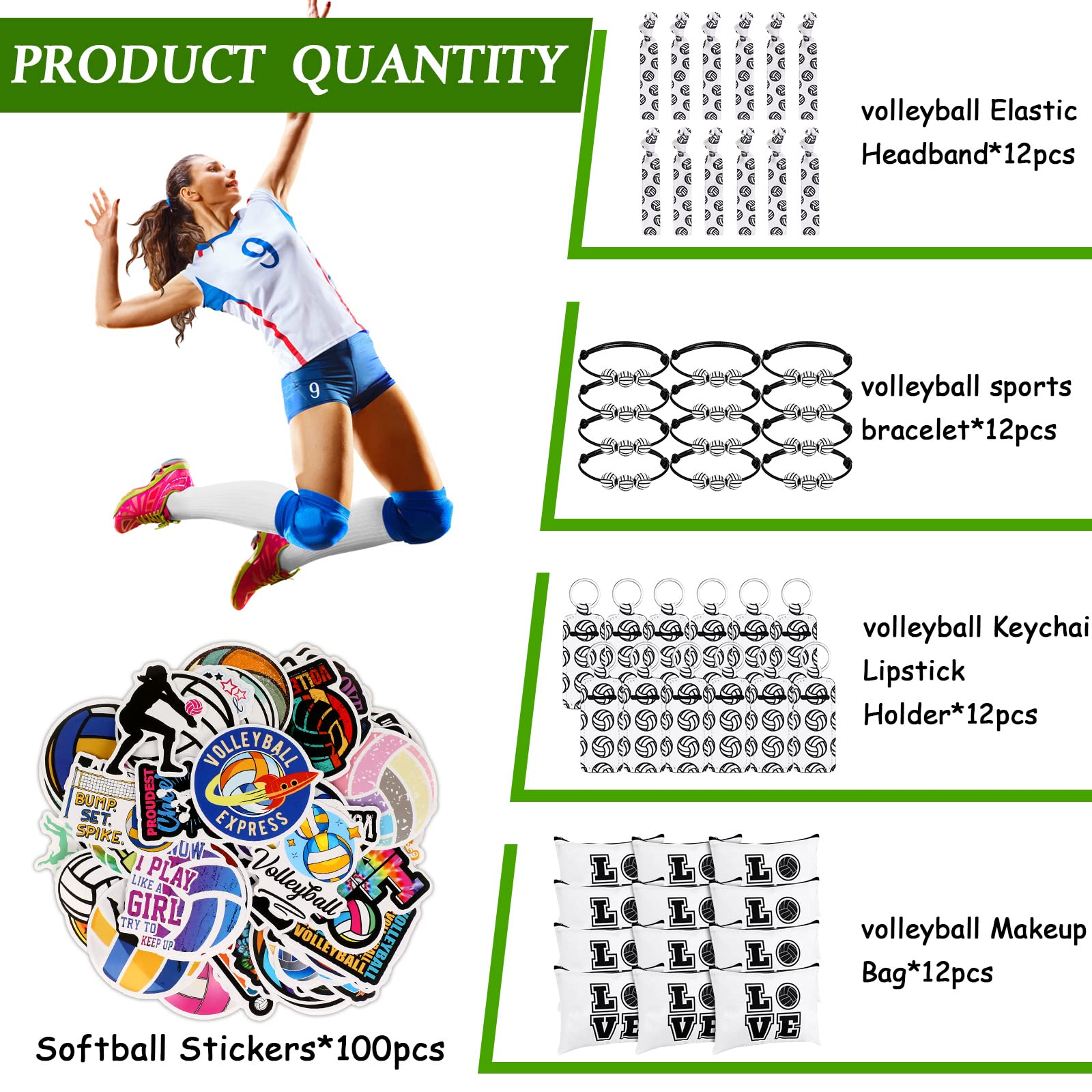 LEIFIDE 148 Pcs Volleyball Gifts Volleyball Party Favors Volleyball Team Gift Bags Bracelet Keychain Hair Ties Stickers Goodie Bags for Volleyball Birthday Decorations