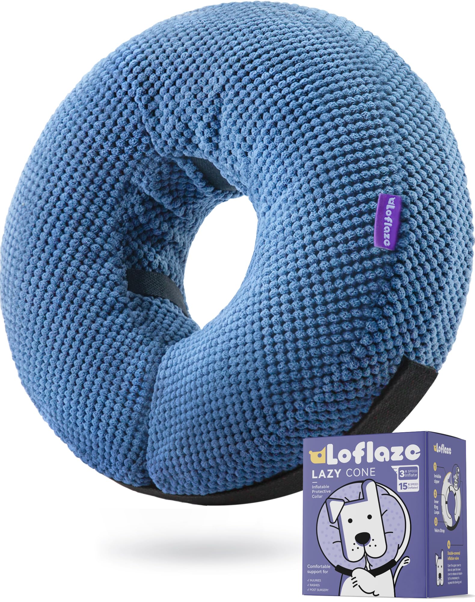 Loflaze Inflatable Dog Cone Collar - Dog Neck Donut Cone Collar Alternative After Surgery - Soft Cone for Large Medium Small Dogs Cats - Alternative Recovery E Collar (Blue, M)