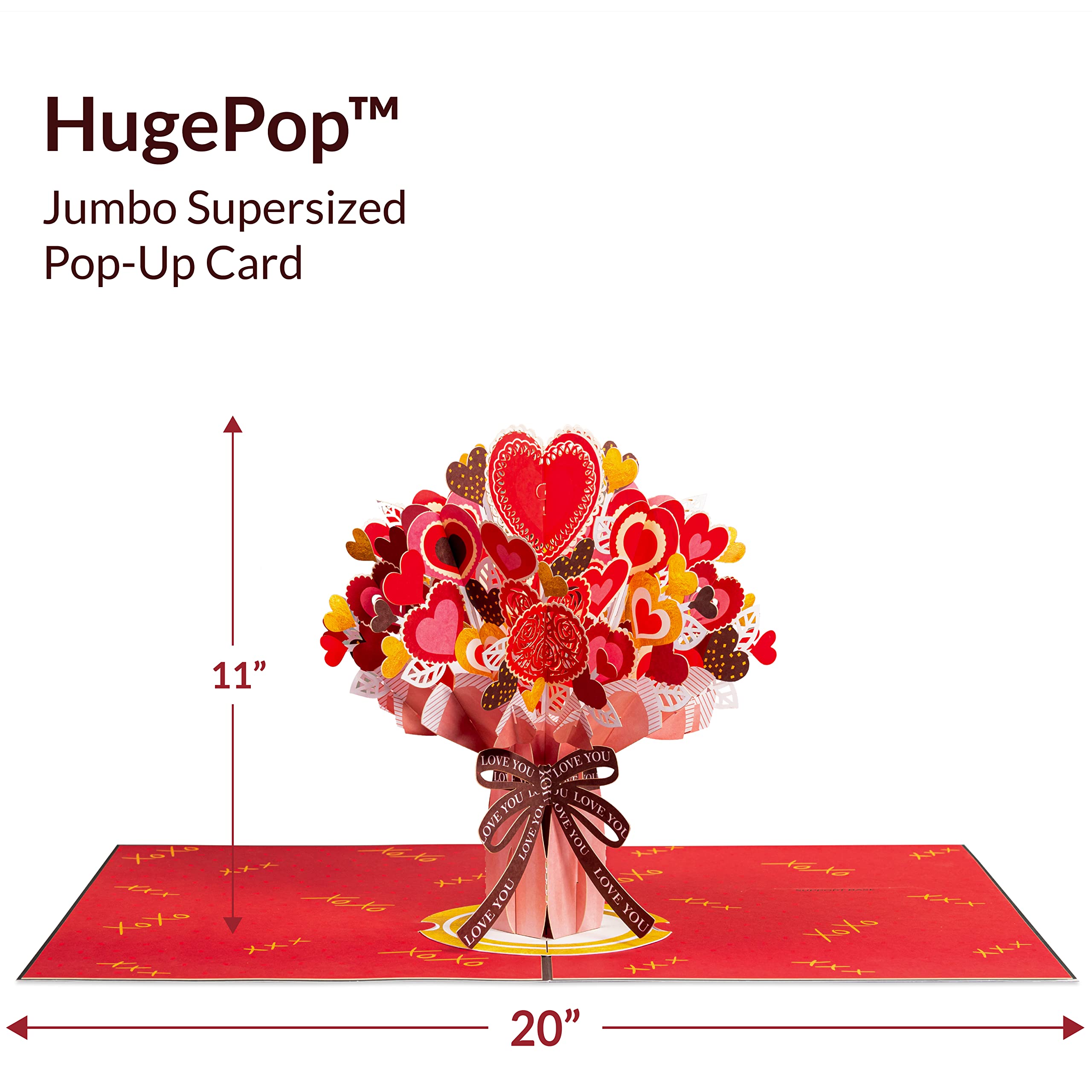 Paper Love HugePop 3D Heart Bouquet Pop Up Card, with Detachable Paper Flower Bouquet, Gift for Birthday, Valentines Day, Anniversary, Thank You, All Occasion - Jumbo 10" x 14" Cards - Includes Envelope and Note