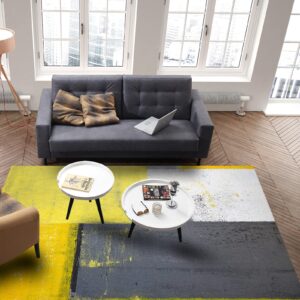 KITHOME Non-Slip Area Rug Abstract Geometric Yellow Gray White Oil Painting Printed Rugs, Rubber Backing Floor Mats Absorbent Indoor Area Rug Carpet for Living Room Indoor 3'x2'