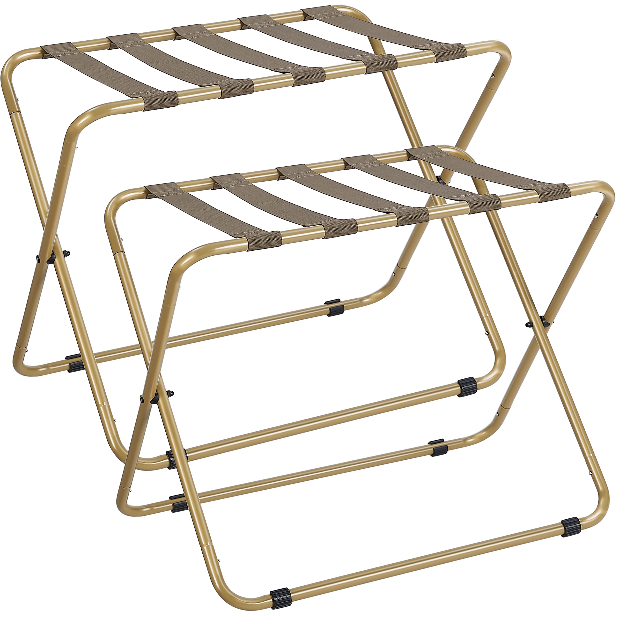 ELYKEN Luggage Rack for Guest Room 2 Pack, Folding Suitcase Stand, Heavy Duty 110LBS Load Bearing Easily Assemble Luggage Holder, Gold