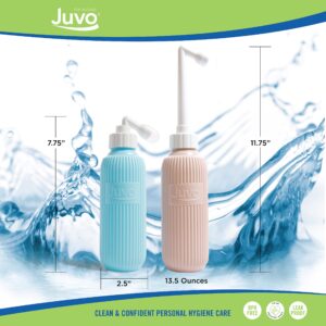 Juvo Peri Bottle Kit | Portable Travel Bidet, Handheld Squeeze Bottle with 2 Spray Nozzles, Cap and Storage Bag, Upside Down Use, 13.5 oz, Blue, 1-Pack