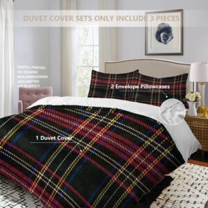 BaoNews Red Scottish Plaid Duvet Cover Set Queen Size,3 Pieces Retro Green Tartan Traditional Christmas Bedding Set Hotel Quality PolyesterComforter Cover Set with 2 Pillowcases(No Filler)