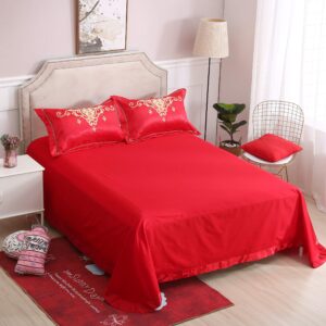 I-MART King Size Chinese Wedding Red Bedding Set, Asian Bedding with Dragon and Phoenix Bird Embroidery Duvet Cover Set of 4