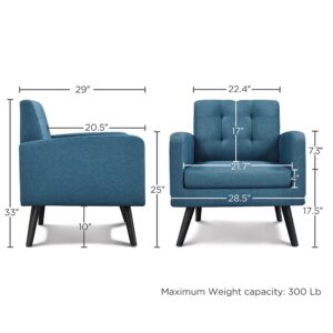 Yaheetech Mid-Century Accent Chairs, Modern Upholstered Living Room Chair, Cozy Armchair Button Tufted Back and Wood Legs for Bedroom/Office/Cafe, Navy Blue