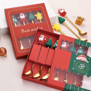 Christmas Spoon Stainless Steel Christmas Tree Tea Spoon for Home, Xmas Coffee Spoon Dinner Forks Dessert Spoon Stirring Spoon Ice Cream Spoon Creative Tableware Gift, Holiday Party Supply (6pcs-B)