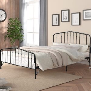 Tensun Detachable Queen Anti-Noise Platform Metal Canopy Bed with Headboard,Black