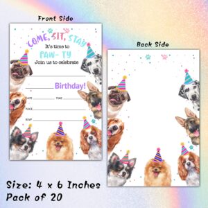 Dog Puppy Birthday Invitations with Envelopes - Puppy Doggy Birthday Party Invitation Card - It's Time to Paw-ty Fill-in Invites Cards - Cute Pet Party Celebration (20 Pack)-24