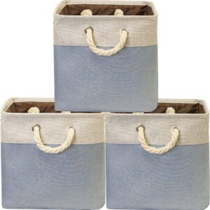 Simple Houseware Cotton Handle Extra Large Fabric Cube Storage Bin, 3 Pack, Blue