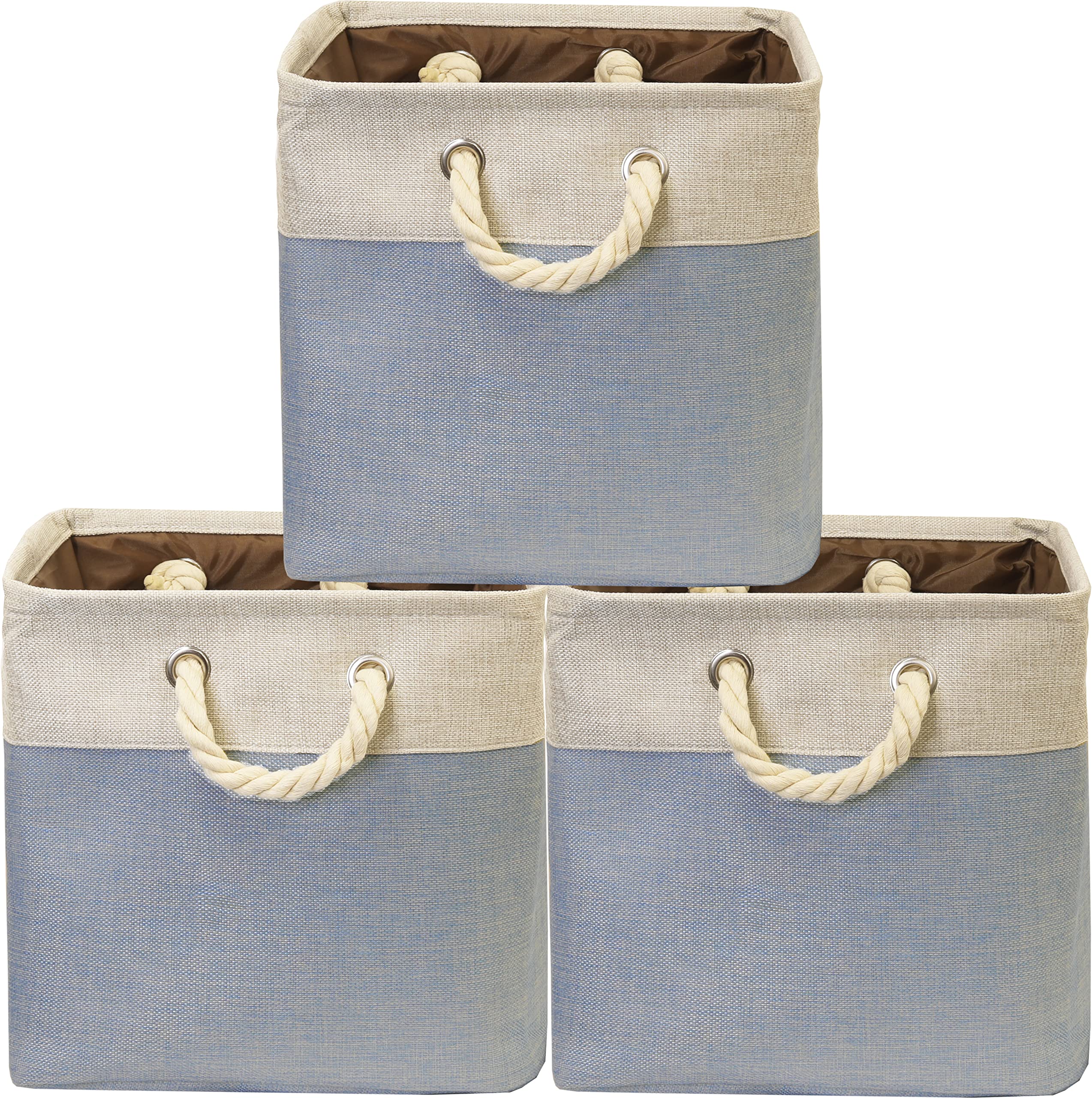 Simple Houseware Cotton Handle Extra Large Fabric Cube Storage Bin, 3 Pack, Blue