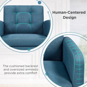 Yaheetech Mid-Century Accent Chairs, Modern Upholstered Living Room Chair, Cozy Armchair Button Tufted Back and Wood Legs for Bedroom/Office/Cafe, Navy Blue