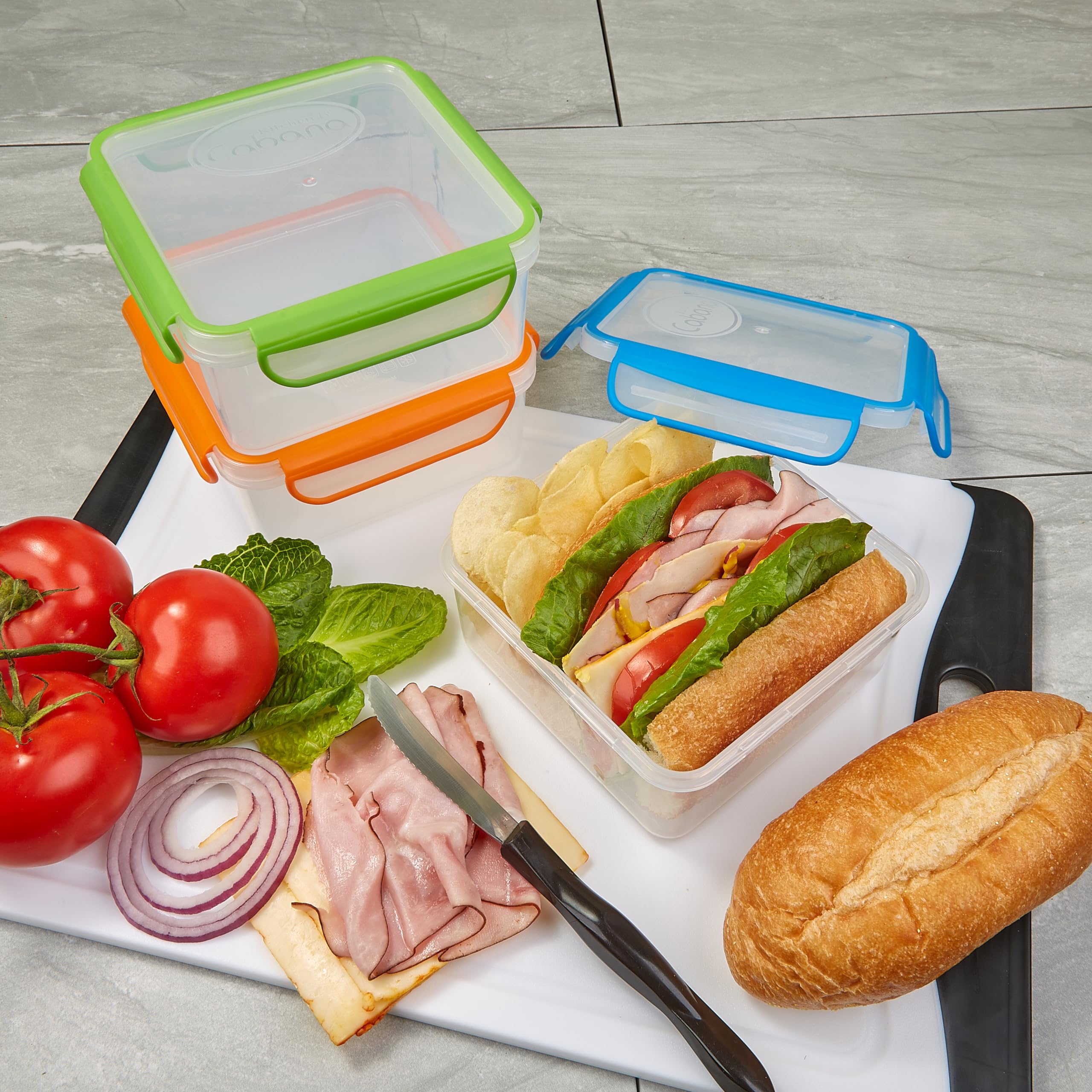 Kitchen & Cabana - 3 Pack of Large Size Sandwich Containers - Reusable, BPA Free Plastic, Snap Shut Lids with Airtight Silicone Seal. Great for Sandwiches, Snacks and Storage. (Jumbo Size - 3 Pack -