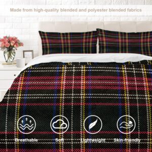 BaoNews Red Scottish Plaid Duvet Cover Set Queen Size,3 Pieces Retro Green Tartan Traditional Christmas Bedding Set Hotel Quality PolyesterComforter Cover Set with 2 Pillowcases(No Filler)