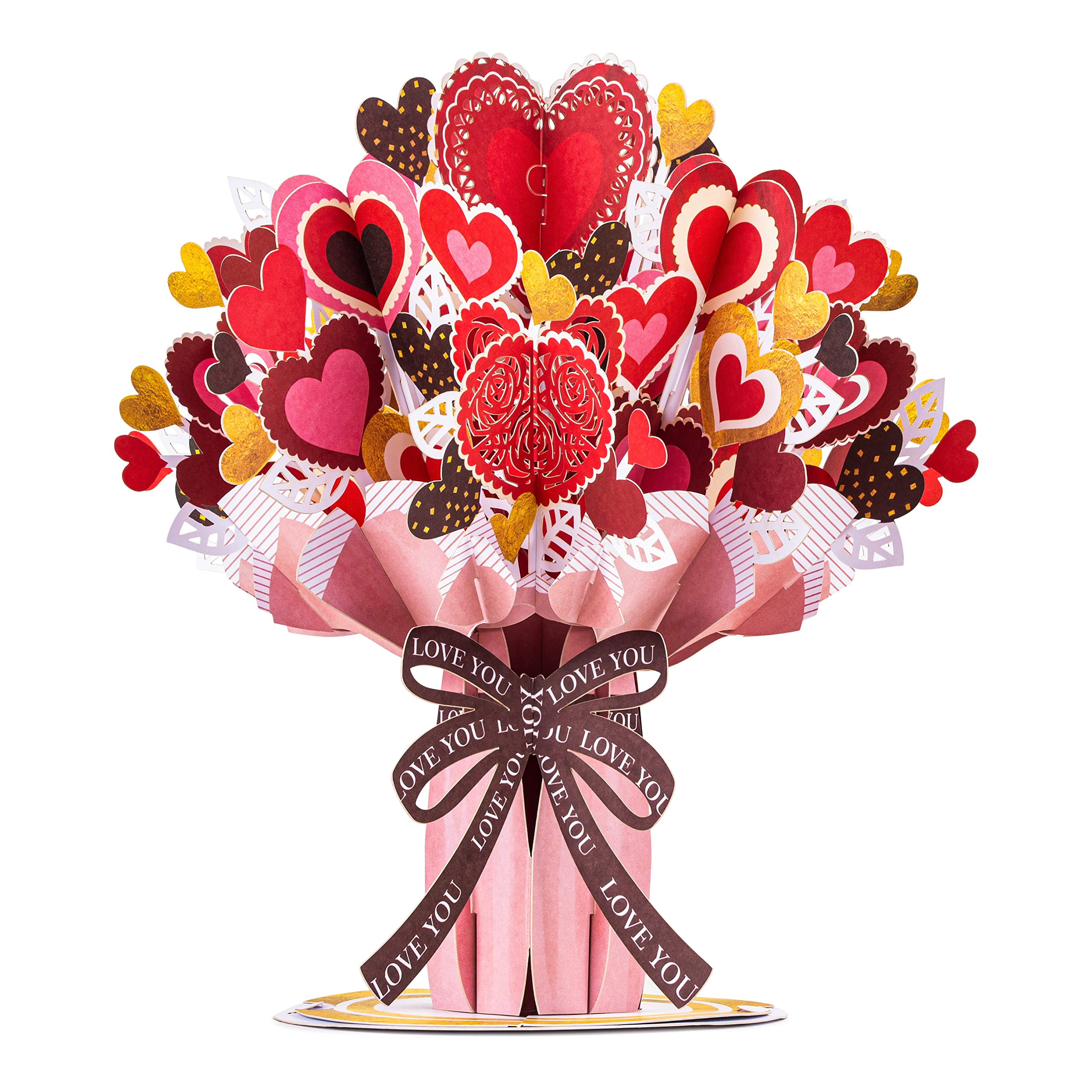 Paper Love HugePop 3D Heart Bouquet Pop Up Card, with Detachable Paper Flower Bouquet, Gift for Birthday, Valentines Day, Anniversary, Thank You, All Occasion - Jumbo 10" x 14" Cards - Includes Envelope and Note